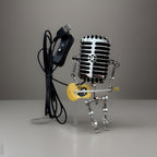 Retro Style Steampunk Microphone Robot LED Desk Lamp Holding Guitar Vintage USA