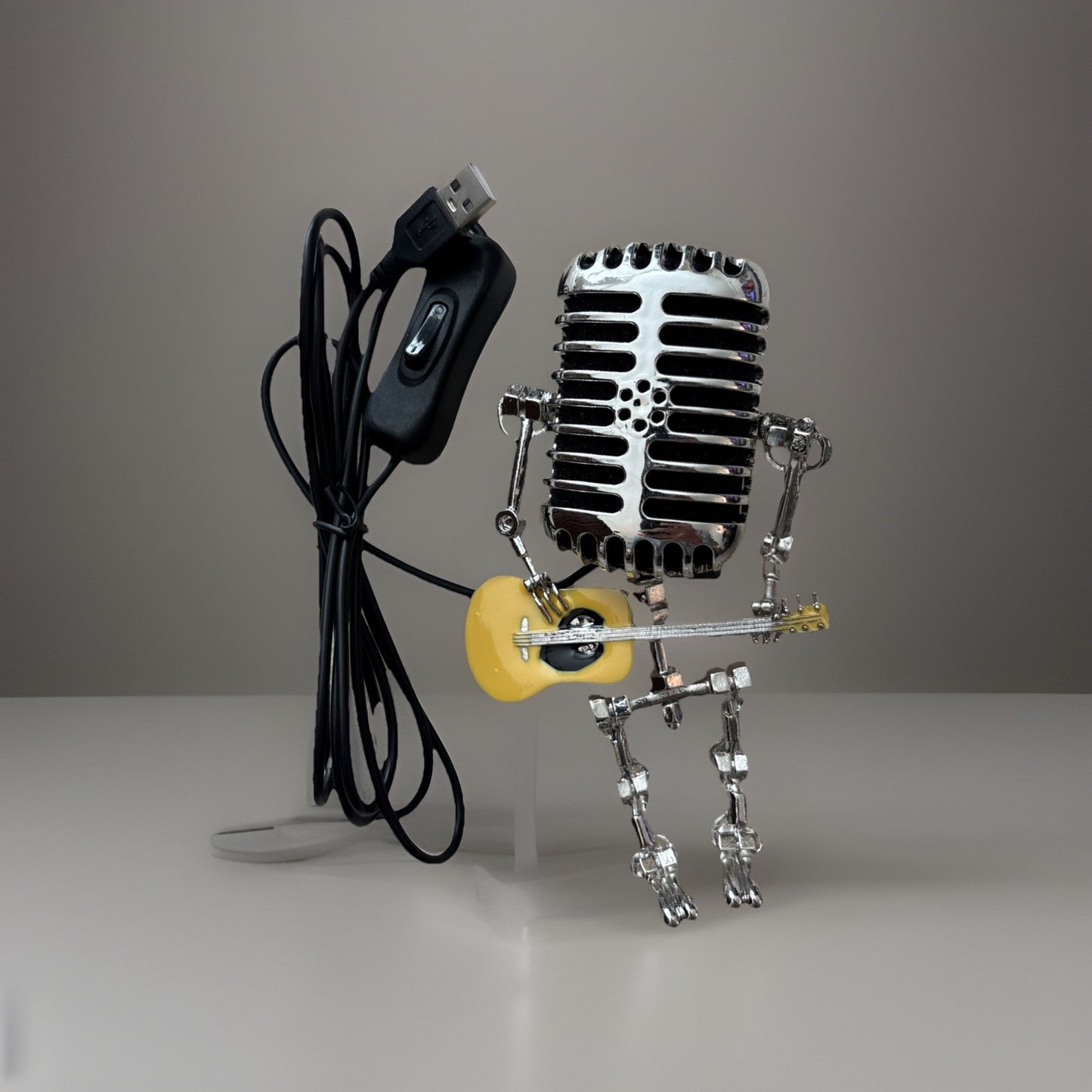 Retro Style Steampunk Microphone Robot LED Desk Lamp Holding Guitar Vintage USA