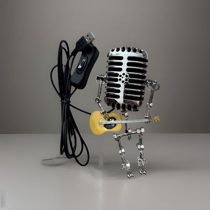 Retro Style Steampunk Microphone Robot LED Desk Lamp Holding Guitar Vintage USA