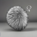 MICHAEL KORS Real Fox Fur Pom Bag Charm Large Keychain Gray Silver (org $225)