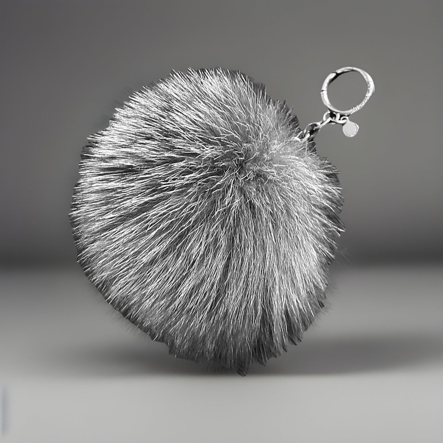 MICHAEL KORS Real Fox Fur Pom Bag Charm Large Keychain Gray Silver (org $225)
