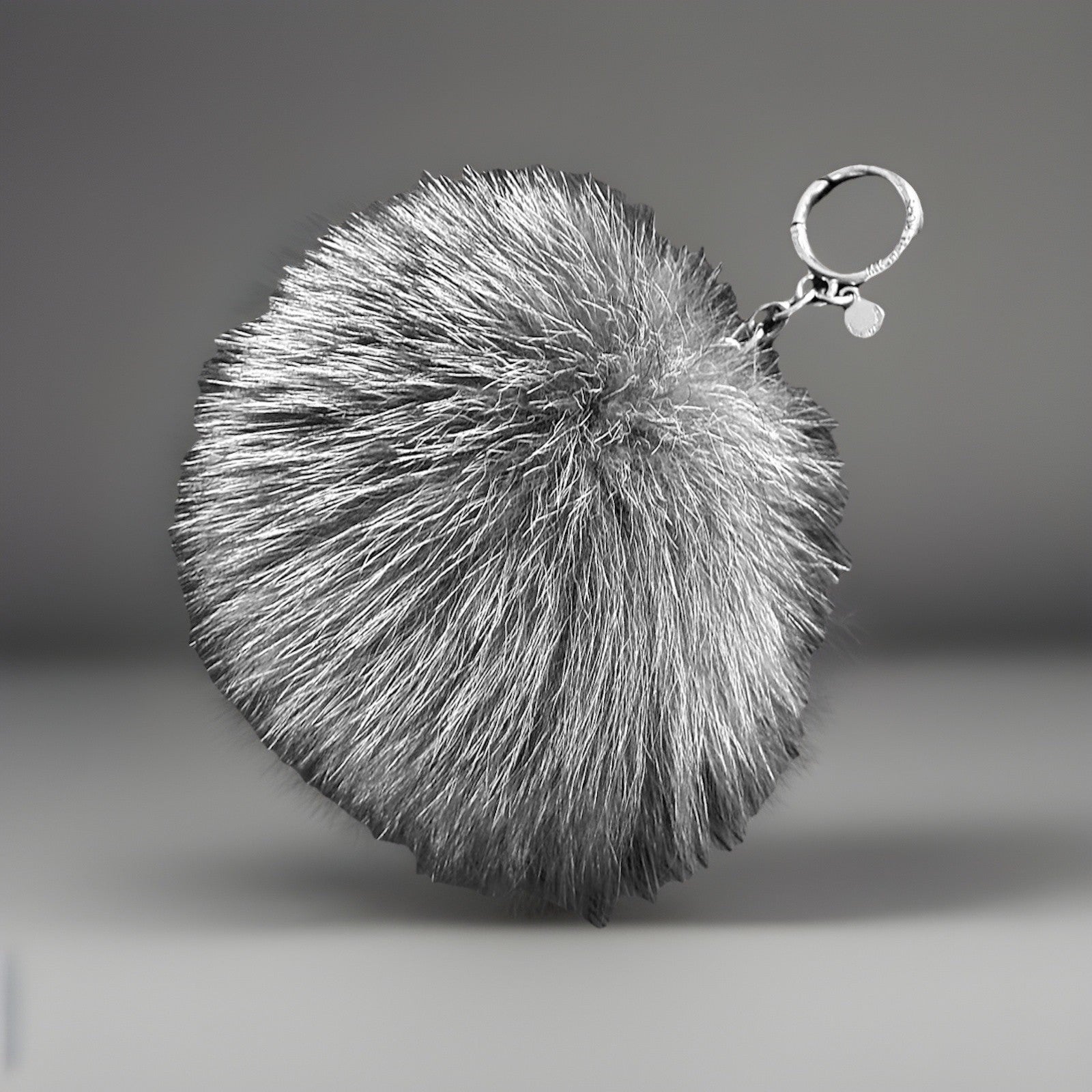 MICHAEL KORS Real Fox Fur Pom Bag Charm Large Keychain Gray Silver (org $225)