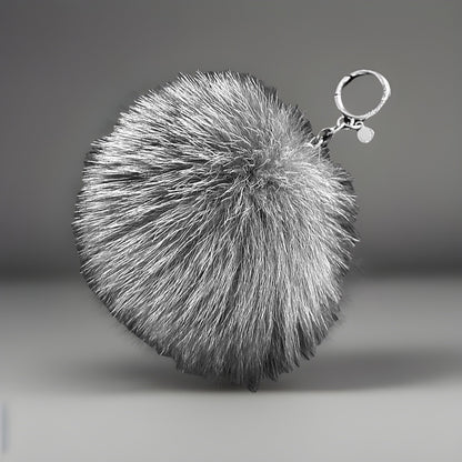 MICHAEL KORS Real Fox Fur Pom Bag Charm Large Keychain Gray Silver (org $225)
