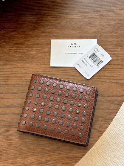 Designer COACH Genuine Leather Wallet 3 In 1 ID Window /Gunmetal Studs (Org$250)