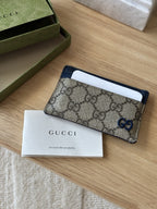 GUCCI Supreme GG Card Holder Beige Ebony Canvas Blue Leather 768248 (org $285)