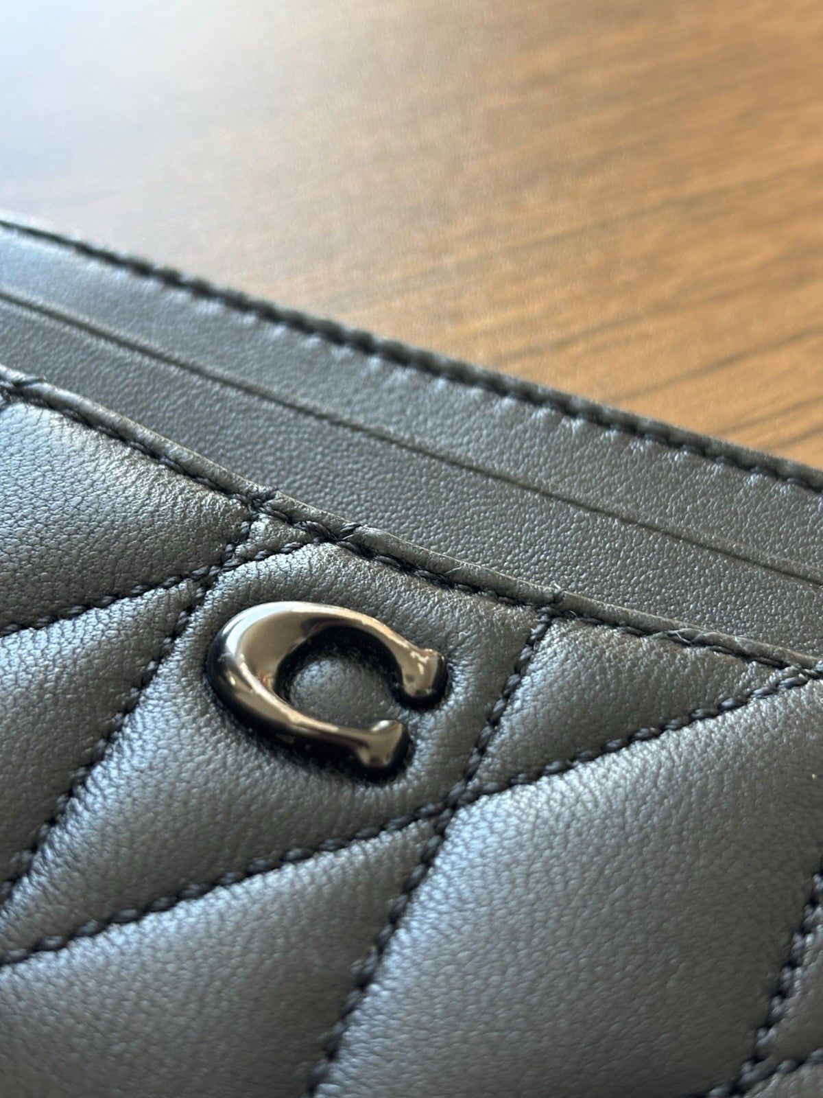 LIMITED EDITION Coach Quilted Pillow Leather Card Case Wallet Black Gunmetal