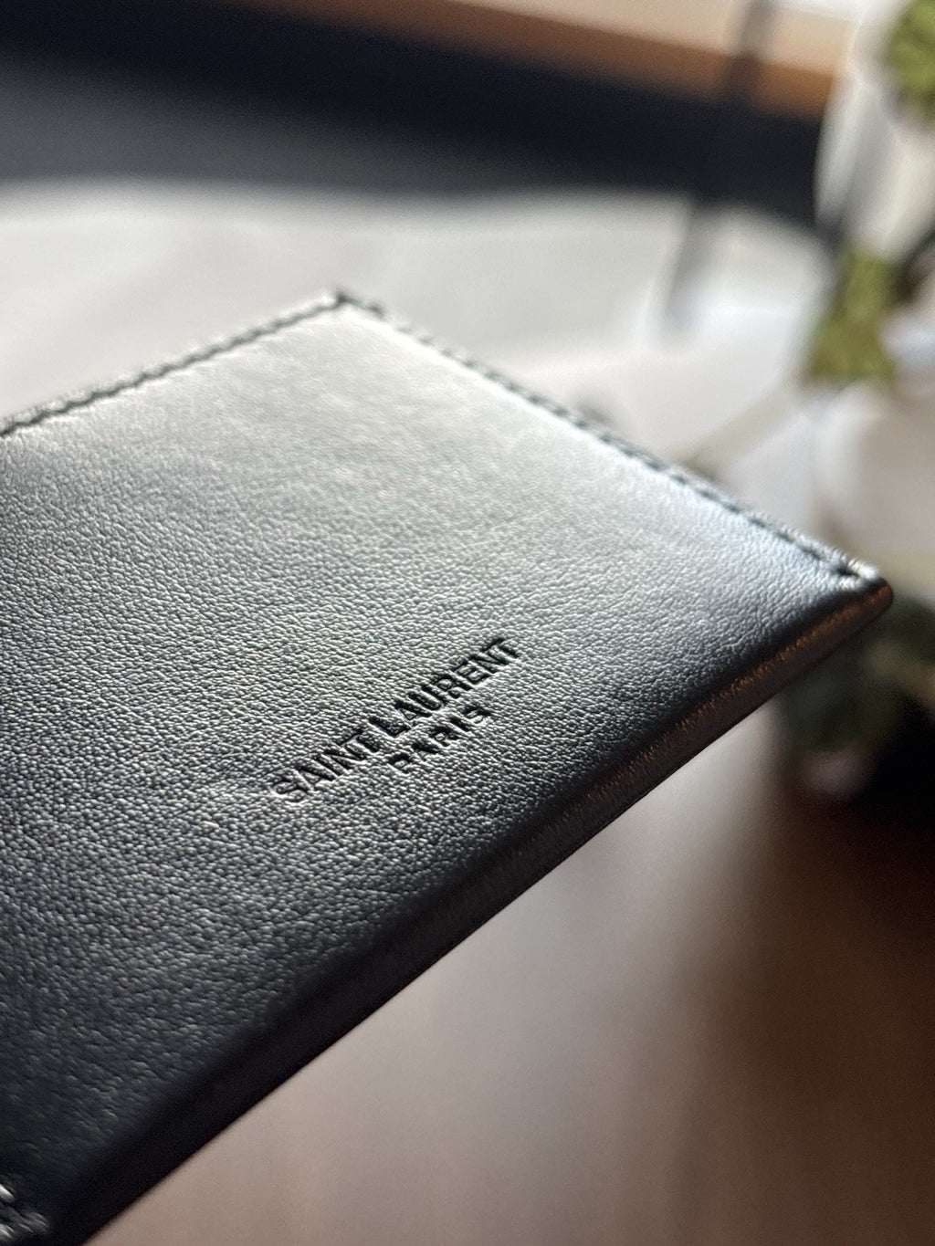 SAINT LAURENT Designer YSL Black Minimalist Cow Leather Case/Credit Card Holder