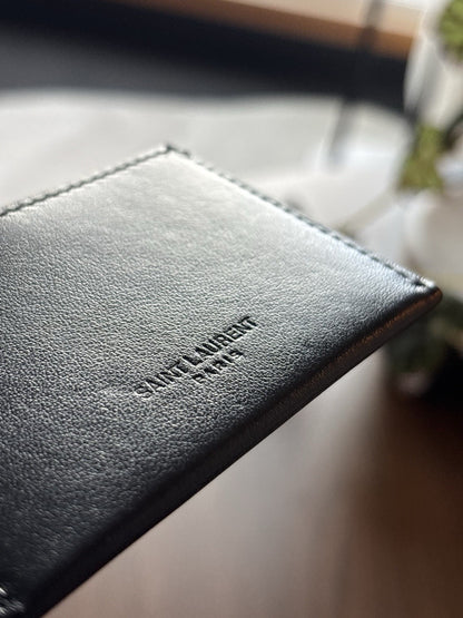 SAINT LAURENT Designer YSL Black Minimalist Cow Leather Case/Credit Card Holder