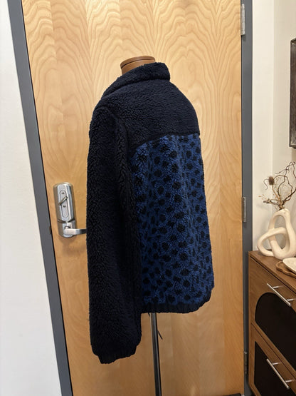 New COACH Runway Sherpa Fur Coat Jacket Zip Signature Print Blue Size L ($695)