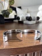 MICHAEL KORS Crystal Buckle Hardware Silver Stainless Steel Bangle Bracelet +Bag