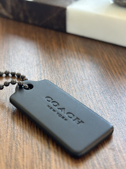 COACH Designer Metal Hanging Bag Charm Fob Black / Gunmetal Hardware Bead Chain
