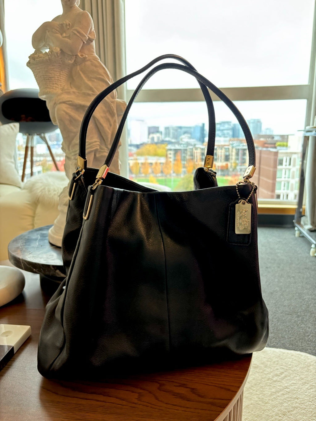Designer COACH Madison Phoebe Shoulder Bag Black Leather 3Compartment (org $395)