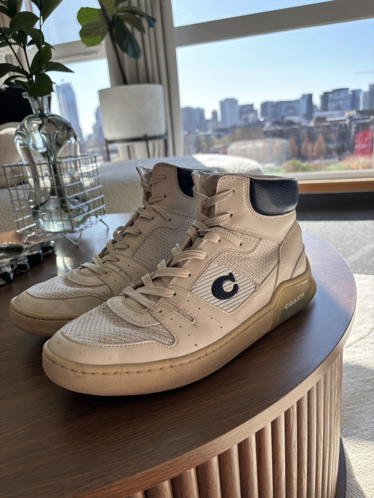 Coach Men Citysole Knit & Suede High Top Sneaker. Sz10.5 Color White/Chalk C7087