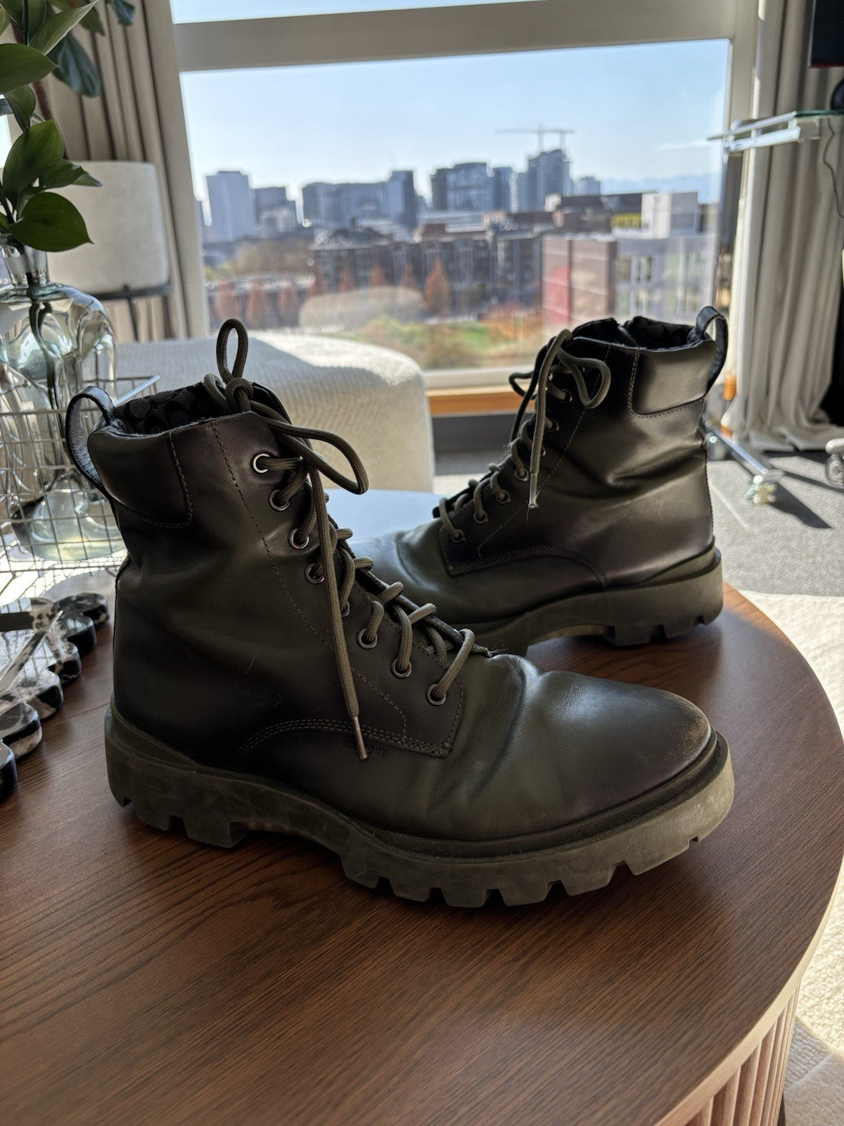 Rare COACH Citysole LaceUp Boot Leather Zip Army Green Men Size 10.5 (org $500)