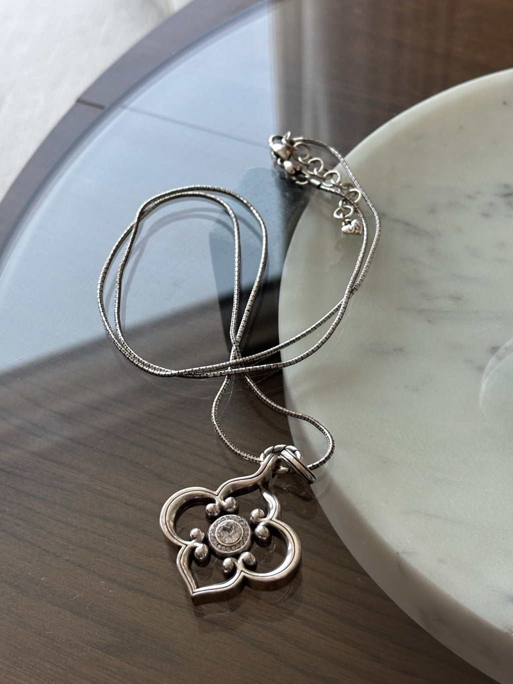 BRIGHTON “Toledo” Convertible Long Silver Crystal Adjustable Pendant Necklace