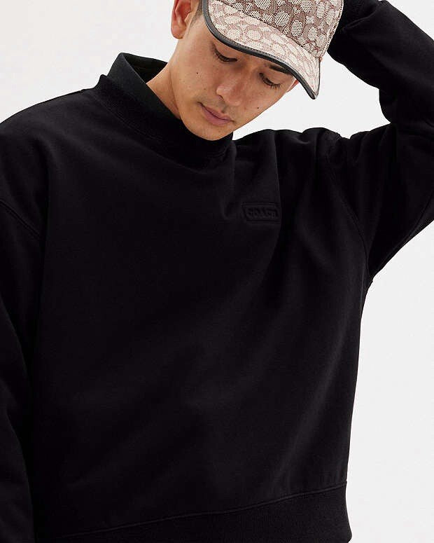 Designer COACH Essential Crew Neck Sweater Classic Heritage Black Size M ($250)