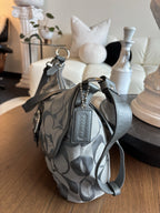 COACH Soho Hobo Shoulder/handbag Gray Metallic Leather/ Jaquard Canvas Signature