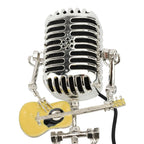 Retro Style Steampunk Microphone Robot LED Desk Lamp Holding Guitar Vintage USA