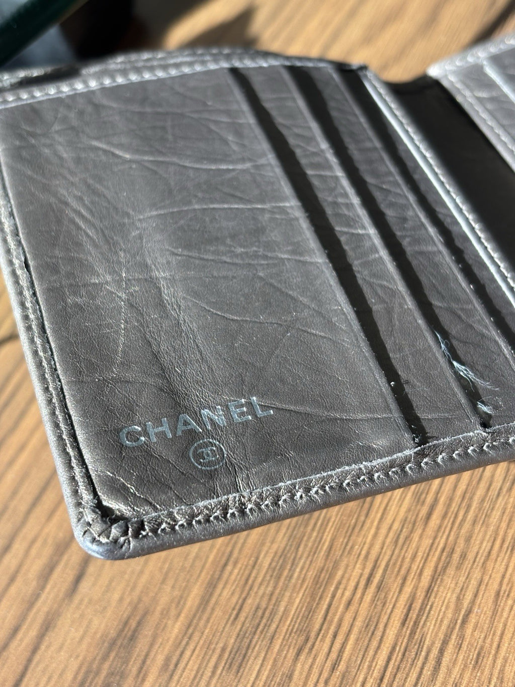 CHANEL Metallic Two Fold Wallet Leather Made France Authentic T16591 (org $1550)