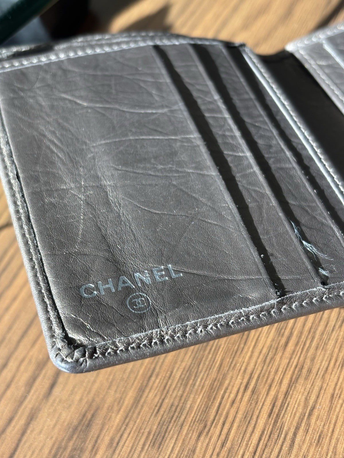 CHANEL Metallic Two Fold Wallet Leather Made France Authentic T16591 (org $1550)