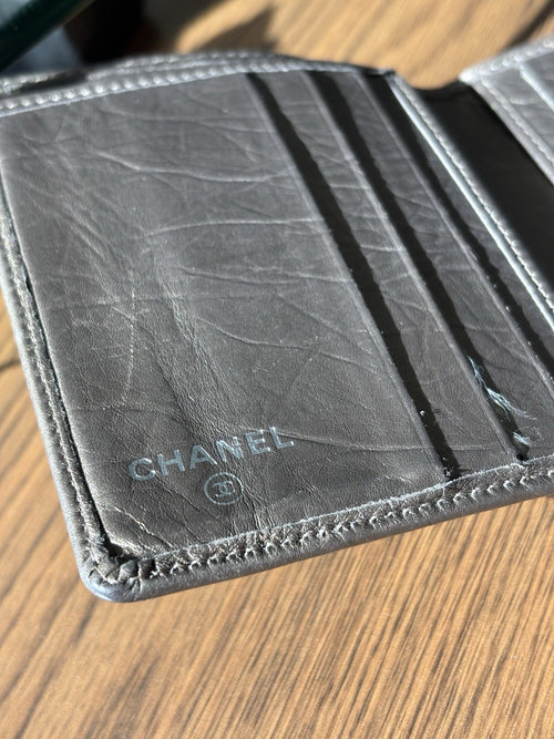 CHANEL Metallic Two Fold Wallet Leather Made France Authentic T16591 (org $1550)