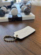 COACH Designer Skull Bones Leather Hanging Tag Bag Charm Fob Chalk White Gold