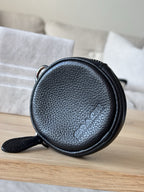 COACH Leather Round Coin Pouch Case Wallet Purse Zip Around Black Gunmetal Charm