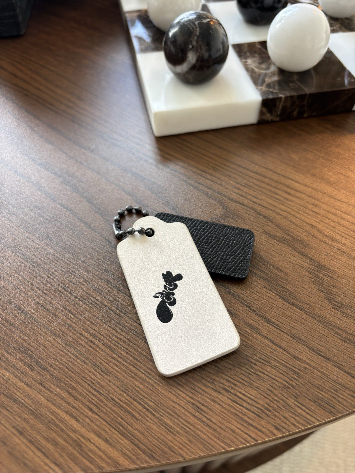 COACH Designer (two) 2 Hanging Bag Charm Fob Chalk White/ Black Leather Gunmetal
