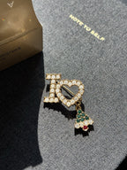 Vintage Gold AVON I Love Christmas Brooch Scarf Pin Red Green Stone /Dangle Tree