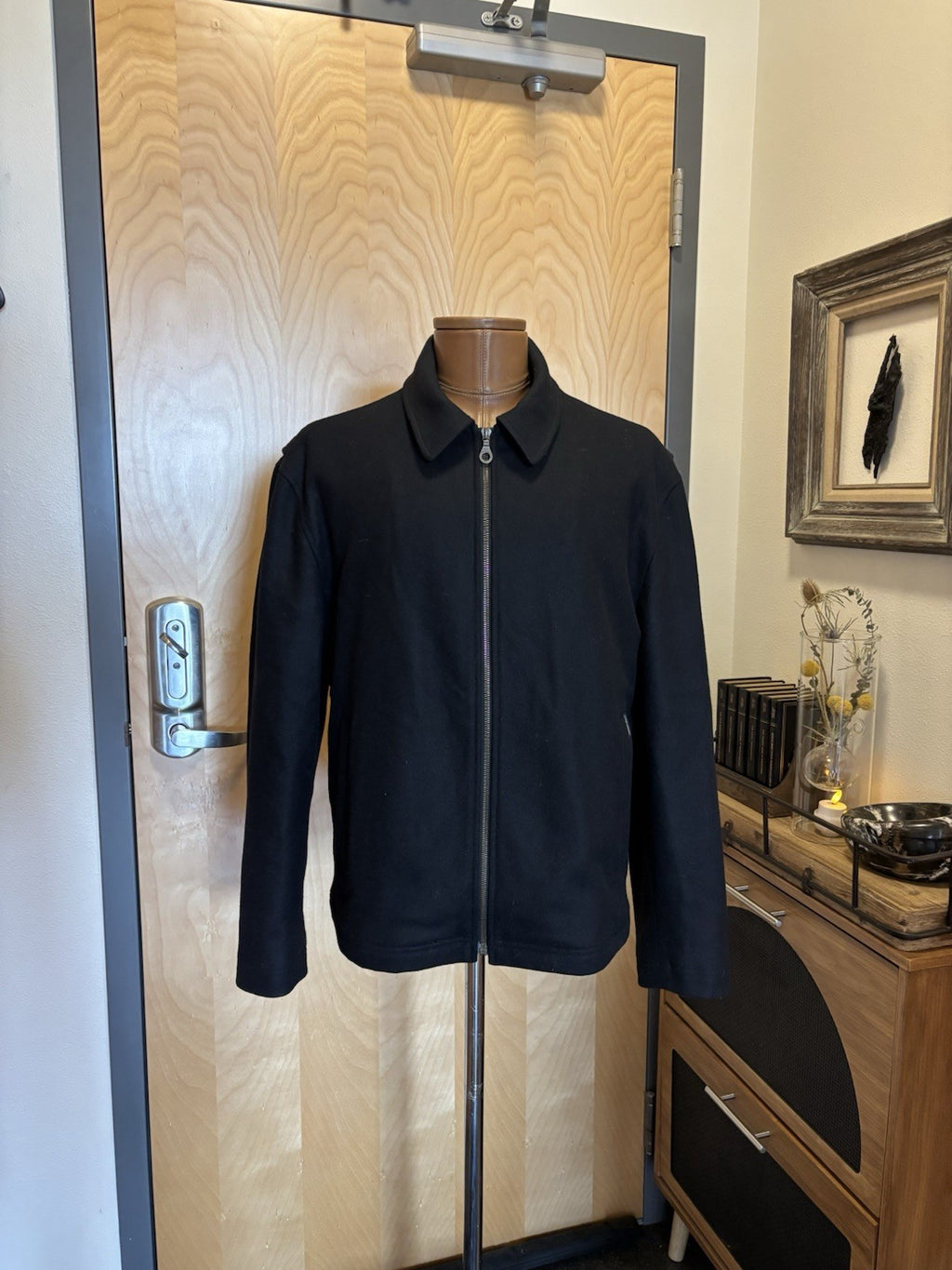 FACONNABLE Designer Wool Zip-Up Jacket Over Coat Black Classic Medium (org $640)
