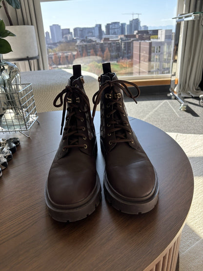 COACH Citysole Boots Men Sz 10.5 Brown Combat Leather Signature Logo (org $350)