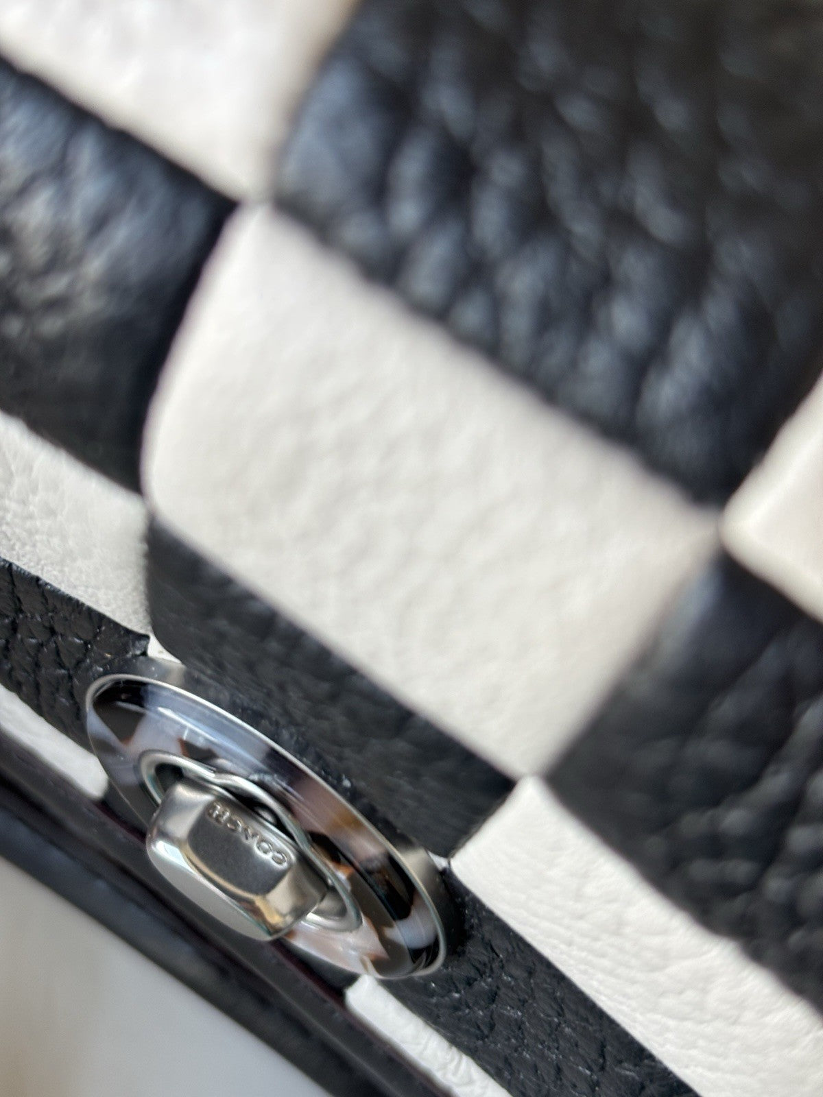 COACH Coachtopia Wavy Dinky Crossbody Bag Black/white Checkerboard Check Leather