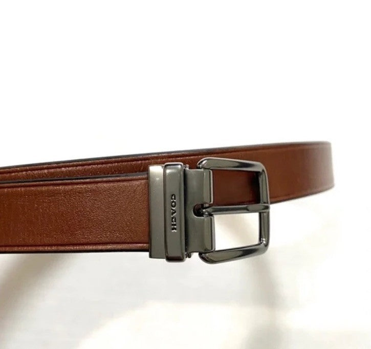 Designer COACH Belt Gun Metal Buckle Mahogany Brown Leather Cut Fit (org $175) ￼