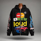 ROLLING LOUD MIAMI 2024 X MASTERCARD Black Graphic Logo Racing Zip Hoodie Size L