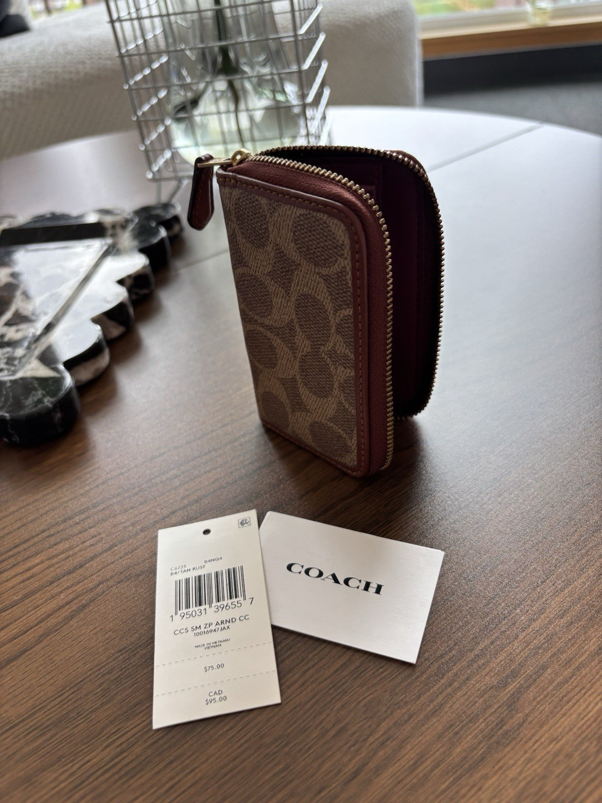 NWT designer COACH Small Zip Wallet Coin/Card Case Signature Tan/rust (org $95)