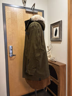 COACH Runway Shearling Lined Parka Jacket Coat Fur Hood Green/Olive (org $2650)