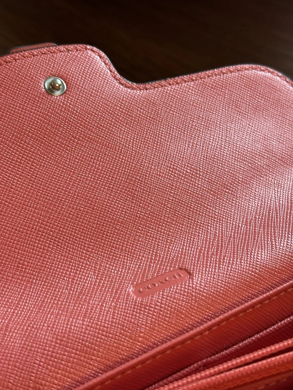 COACH Designer Soft Snap Leather Bag Wallet 14 Card Slot Pink Orange (org $225)