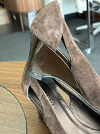VANELI Brown Suede Leather Wedge Sandals Peep Toe Leather Heels Buckle Size 7.5M