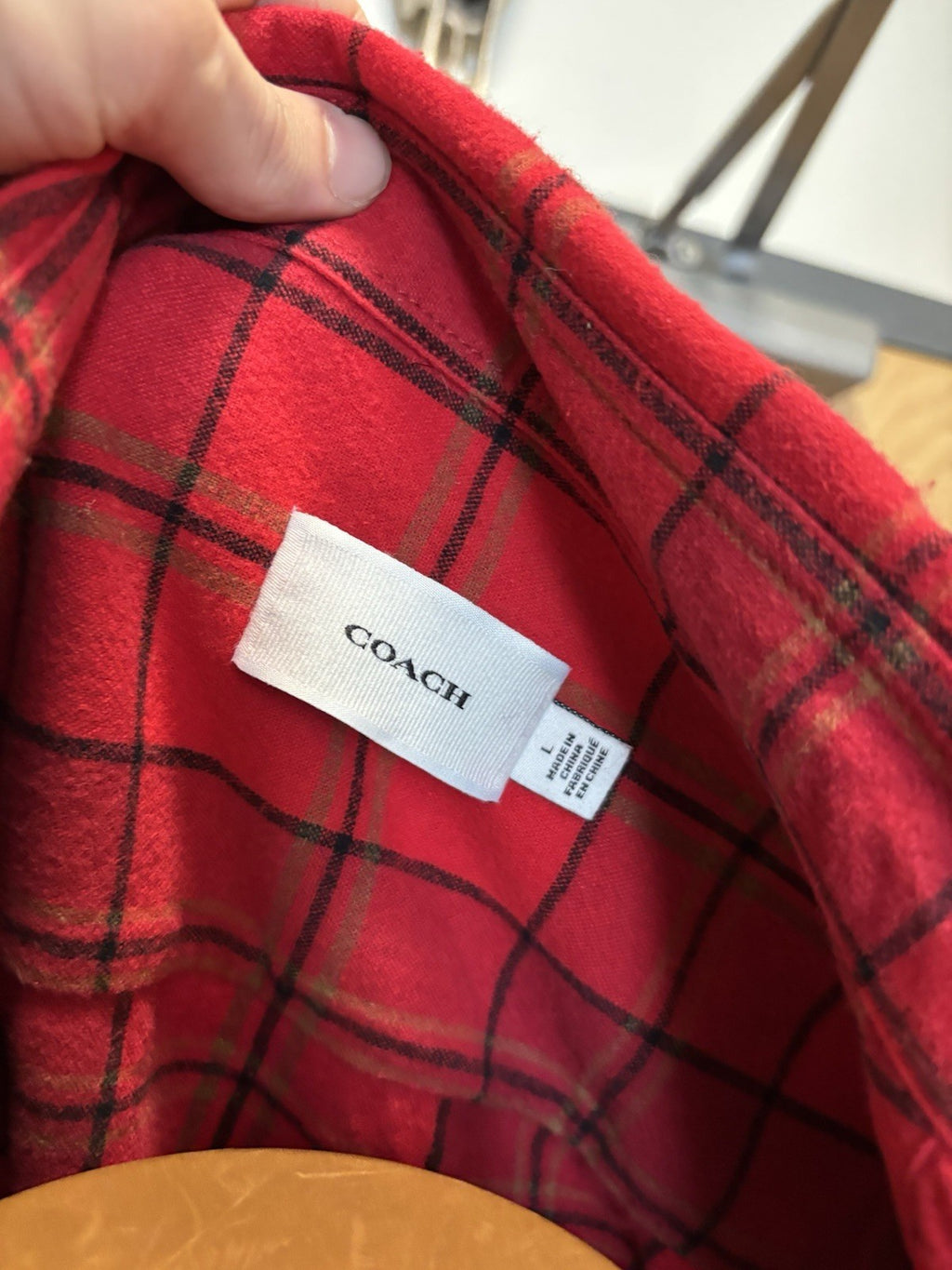 COACH Designer Long Sleeve Button Up Shirt Flannel Red Plaid Size L (org $350)