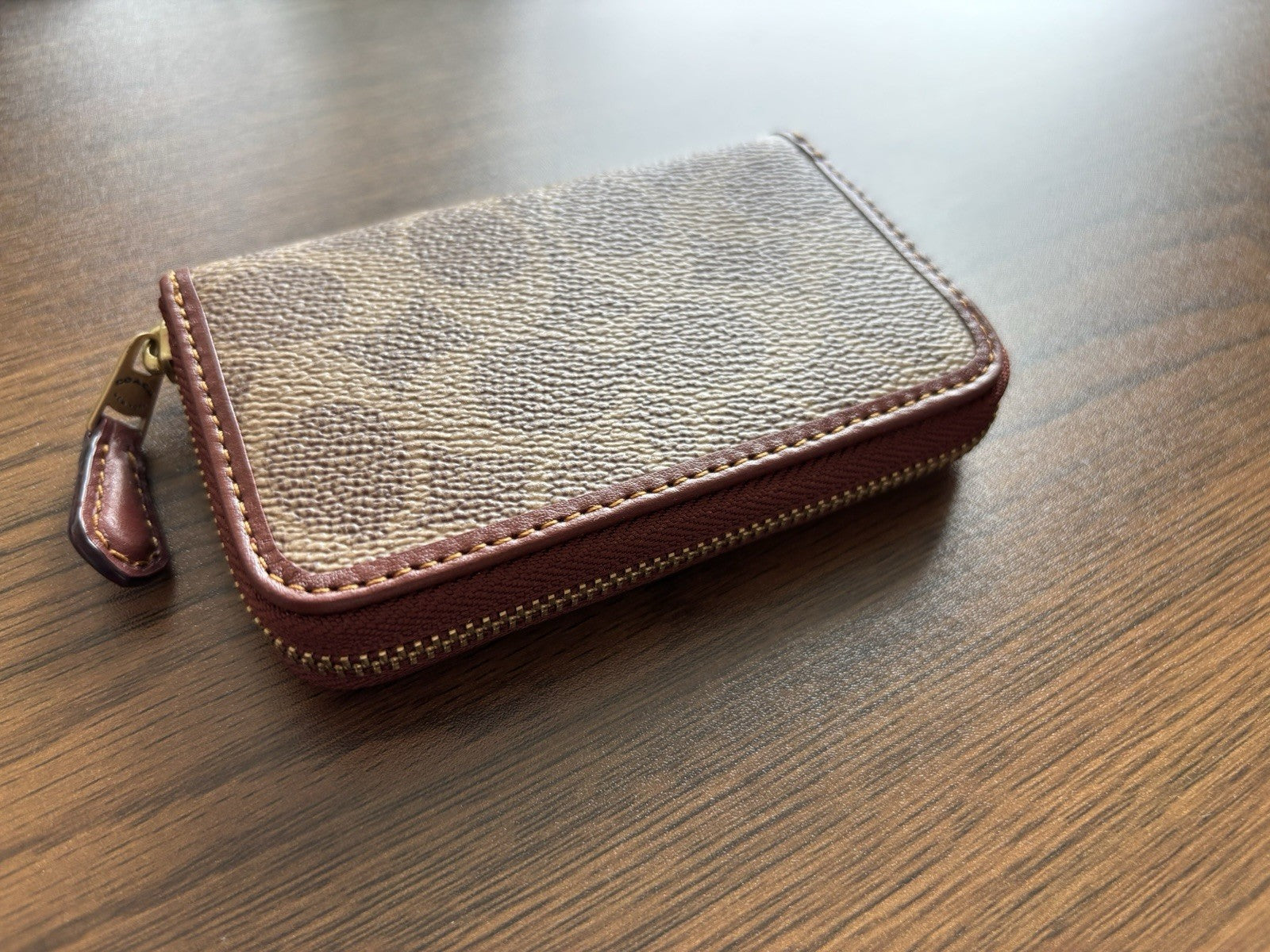 NWT designer COACH Small Zip Wallet Coin/Card Case Signature Tan/rust (org $95)