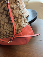 COACH Park Signature Khaki Hobo Handbag Crossbody Orange Pink Leather (org $395)