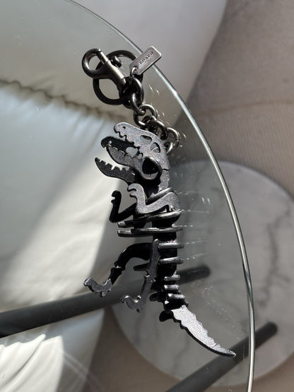 Designer COACH Black Rexy Bag Charm Keychain Fob Dinosaur Leather Skeleton