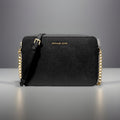 MICHALE KORS Leather Crossbody Bag Purse Zip Black/Gold Chain Strap (org $258)