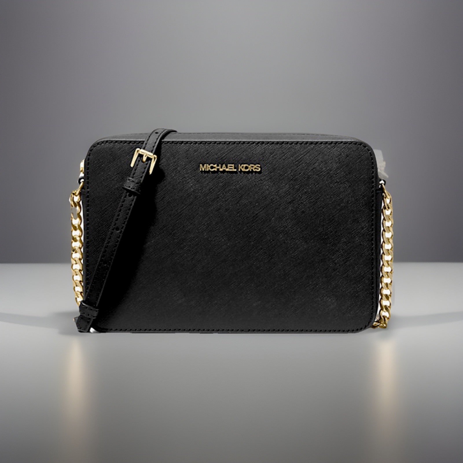 MICHALE KORS Leather Crossbody Bag Purse Zip Black/Gold Chain Strap (org $258)