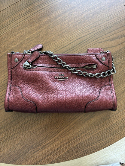 Designer COACH Brand Metallic Magenta Leather Crossbody Bag Clutch (org $295)