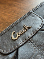 COACH Accordion Zip Wallet Metallc Gray Leather Signature Jacquard (org $198)