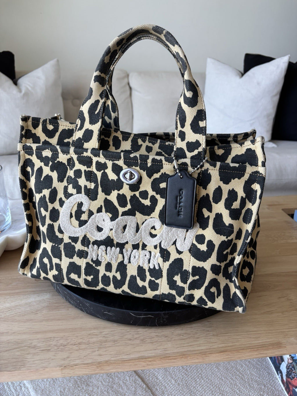 COACH Cargo Tote 26 Leopard Print Cotton Canvas Crossbody Bag CP769 (org $395)