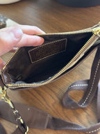 COACH Signature Jacquard Canvas Leather Trim Messenger Crossbody Bag Brown/Beige