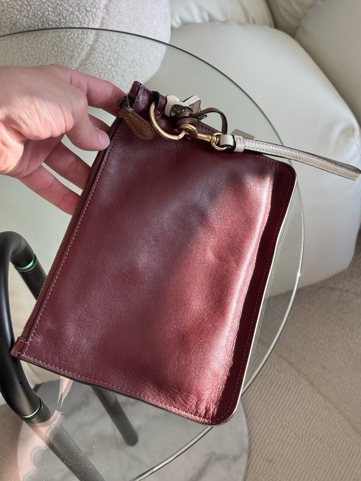 Custom COACH Create Skull Pins On Rogue Wristlet Burgundy Leather Medium Zip Top