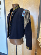Double D Ranch VINTAGE Wool Jacket Military Beaded NavyBlue Varsity Stripe Small